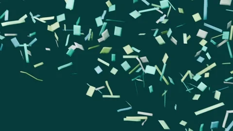Entering from upper-right, pastel confetti cloud drifting across dark teal Stock Footage 337504967