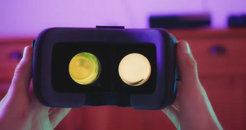 Entering Virtual Reality VR Metaverse Headset Man in augmented reality Stock-Footage 195288906