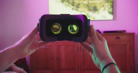 Entering Virtual Reality VR Metaverse Headset Man in augmented reality Stock-Footage 195288914