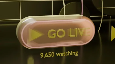 Entering yellow cursor arrow clicking glossy GO LIVE button in 3D studio, Stock Footage 339194081