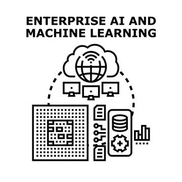 Enterprise ai machine learning cloud processing concept Stock Illustration