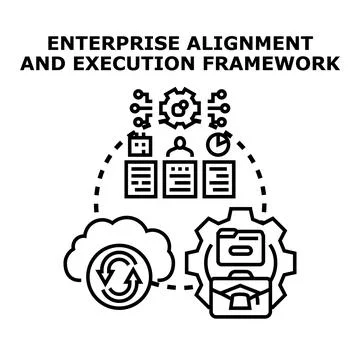 Enterprise alignment execution framework illustrating business processes, dat Stock Illustration