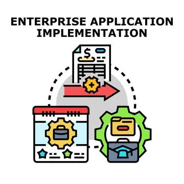 Enterprise application implementation process concept with business objective Stock Illustration