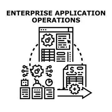 Enterprise application operations concept with data processing workflow Stockillustratie