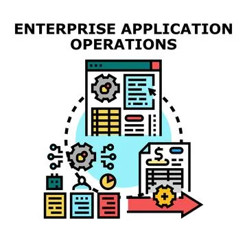Enterprise application operations concept with data processing workflow イラスト素材