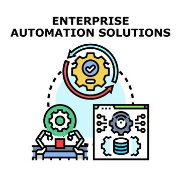 Enterprise automation solution managing industrial processes technology Stock Illustration
