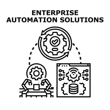 Enterprise automation solution managing industrial processes technology Stock Illustration