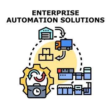 Enterprise automation solutions concept automating business processes Stock Illustration