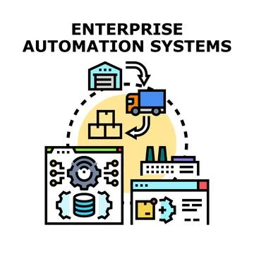 Enterprise automation systems connecting supply chain and business processes Stock Illustration