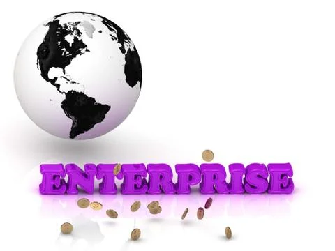 ENTERPRISE- bright color letters, black and white Earth on a white background Stock Illustration