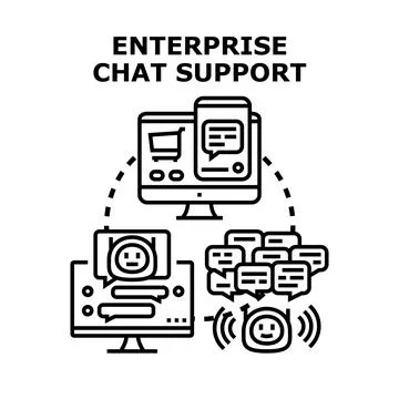Enterprise chat support system offering automated customer service 库存插图