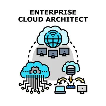 Enterprise cloud architect designing secure network infrastructure system Stock Illustration