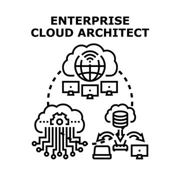 Enterprise cloud architect designing secure network infrastructure system Stock Illustration