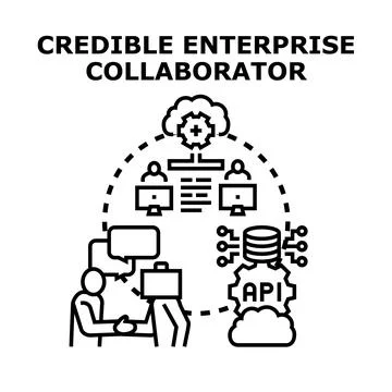 Enterprise collaborator system integration partnership connecting team Illustrazione stock