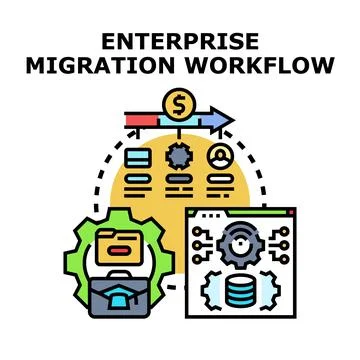Enterprise data migration workflow process management Ilustração Stock