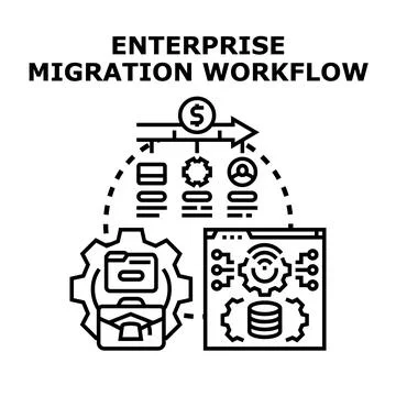 Enterprise data migration workflow process management Stock Illustration