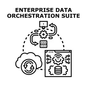 Enterprise data orchestration suite managing system Stock Illustration