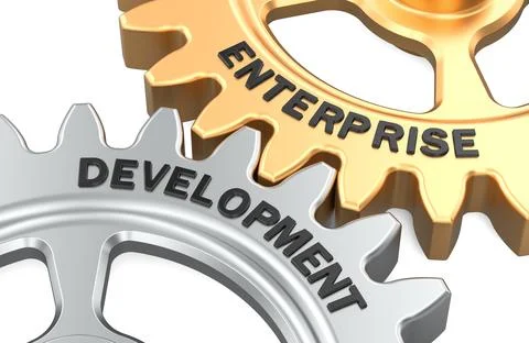 Enterprise Development concept with connected gears. 3D rendering Stock Illustration