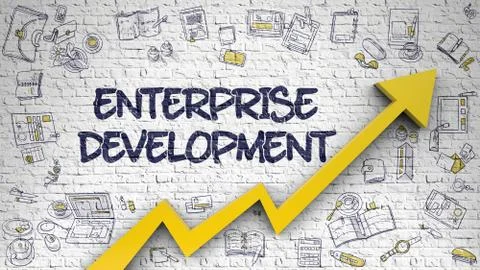 Enterprise Development Drawn on White Brick Wall. 3d Stock Illustration