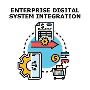 Enterprise digital system integration and data exchange concept 스톡 일러스트