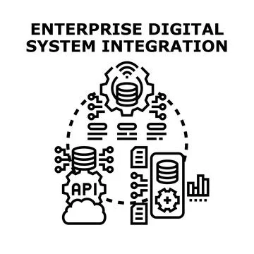 Enterprise digital system integration connecting platforms and data イラスト素材