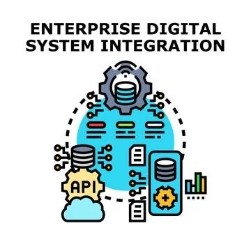 Enterprise digital system integration connecting platforms and data Stock Illustration