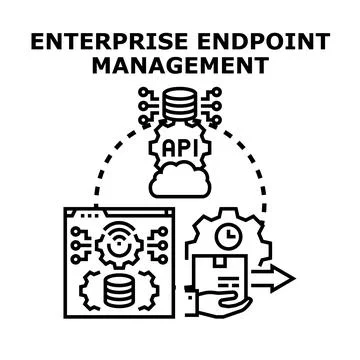 Enterprise endpoint management system administering connected devices Illustrazione stock