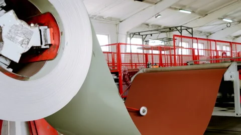 Enterprise. Industrial line. Rolls of sheet metal for forming a metal profile in Stock Footage 197320159