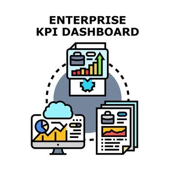 Enterprise kpi dashboard visualizing business data analytics Stock Illustration