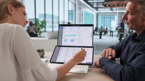 Enterprise Manager And Team Discuss ERP Software Solutions During Stock Footage 336792703