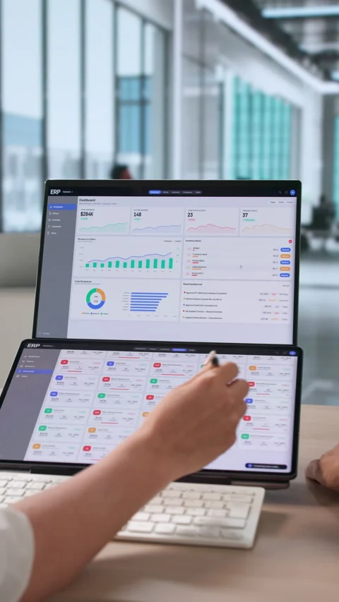Enterprise Manager And Team Discuss ERP Software Solutions During Stock Footage 336793062