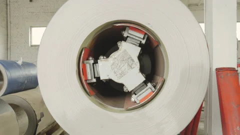 Enterprise. Metalworking and construction. Rolls of sheet metal for forming a Stock Footage 197319190