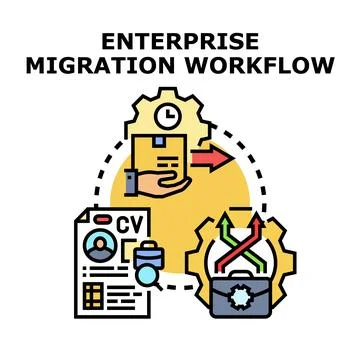 Enterprise migration workflow and hiring process concept Stock Illustration