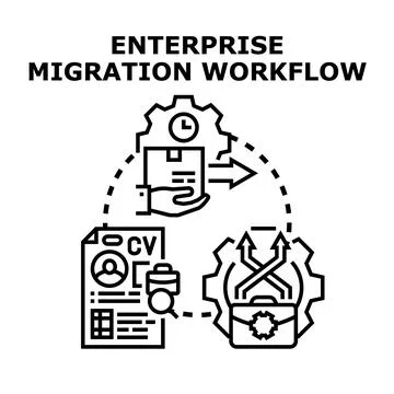 Enterprise migration workflow and hiring process concept Stock Illustration
