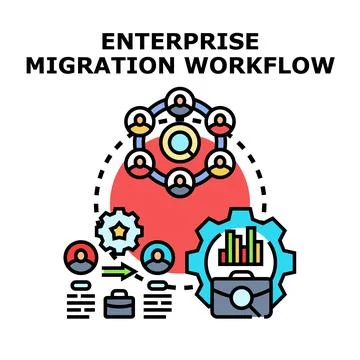 Enterprise migration workflow with data exchange 库存插图
