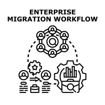 Enterprise migration workflow with data exchange Stockillustratie
