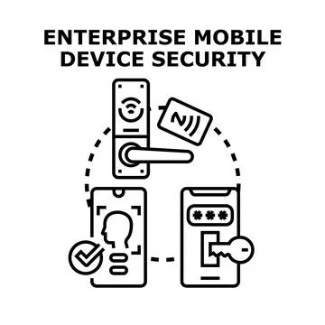 Enterprise mobile device security solutions protecting digital assets Stock Illustration