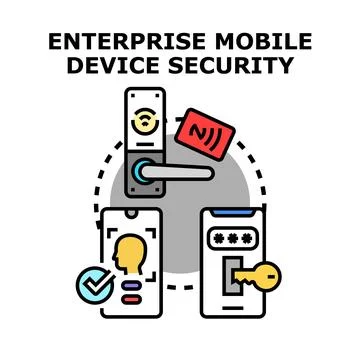 Enterprise mobile device security solutions protecting digital assets Stock Illustration