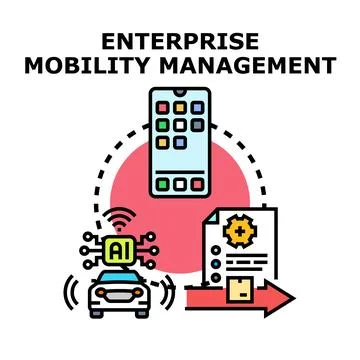 Enterprise mobility management concept linking devices and autonomous smart.. Stock Illustration