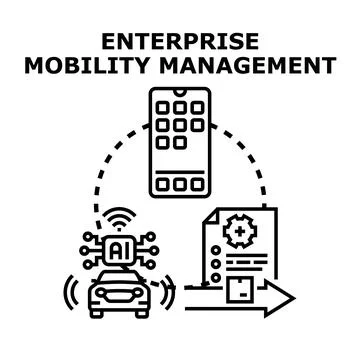 Enterprise mobility management vector presenting mobile devices, autonomous t Stock Illustration