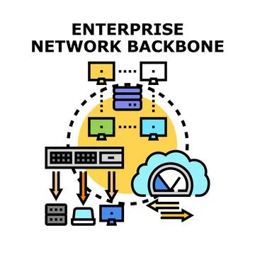 Enterprise network backbone connecting computing devices and cloud infrastr.. Illustrazione stock
