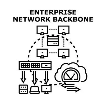 Enterprise network backbone infrastructure securely connecting various comput Stock Illustration