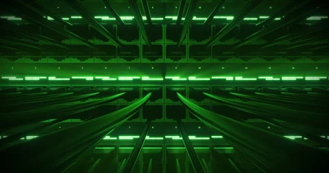 Enterprise network hardware with connected cables and monitoring LEDs. Stock Footage 325837844