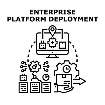 Enterprise platform deployment connecting business processes Stock Illustration