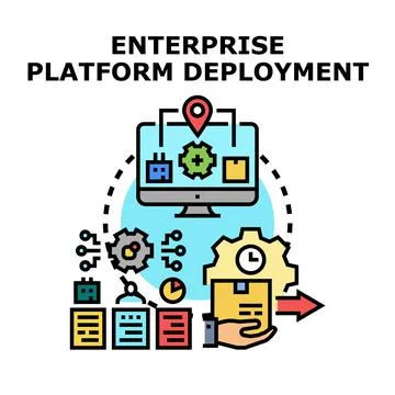 Enterprise platform deployment connecting business processes Stock Illustration