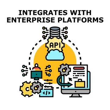 Enterprise platform integration connecting cloud api and software development Stock Illustration