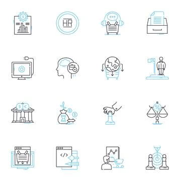 Enterprise Progress linear icons set. Innovate, Transform, Growth, Optimize Stock Illustration
