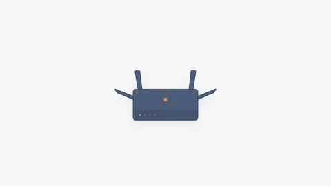 Enterprise Quad-Antenna Wi-Fi Router Icon with Expanding Warm Orange Signal.. Stock Footage 346611159