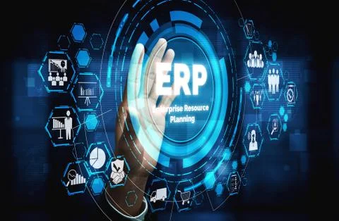 Enterprise Resource Management ERP software system for business resources plan 스톡 사진