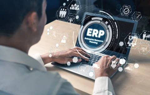 Enterprise Resource Management ERP software system for business resources plan 스톡 사진